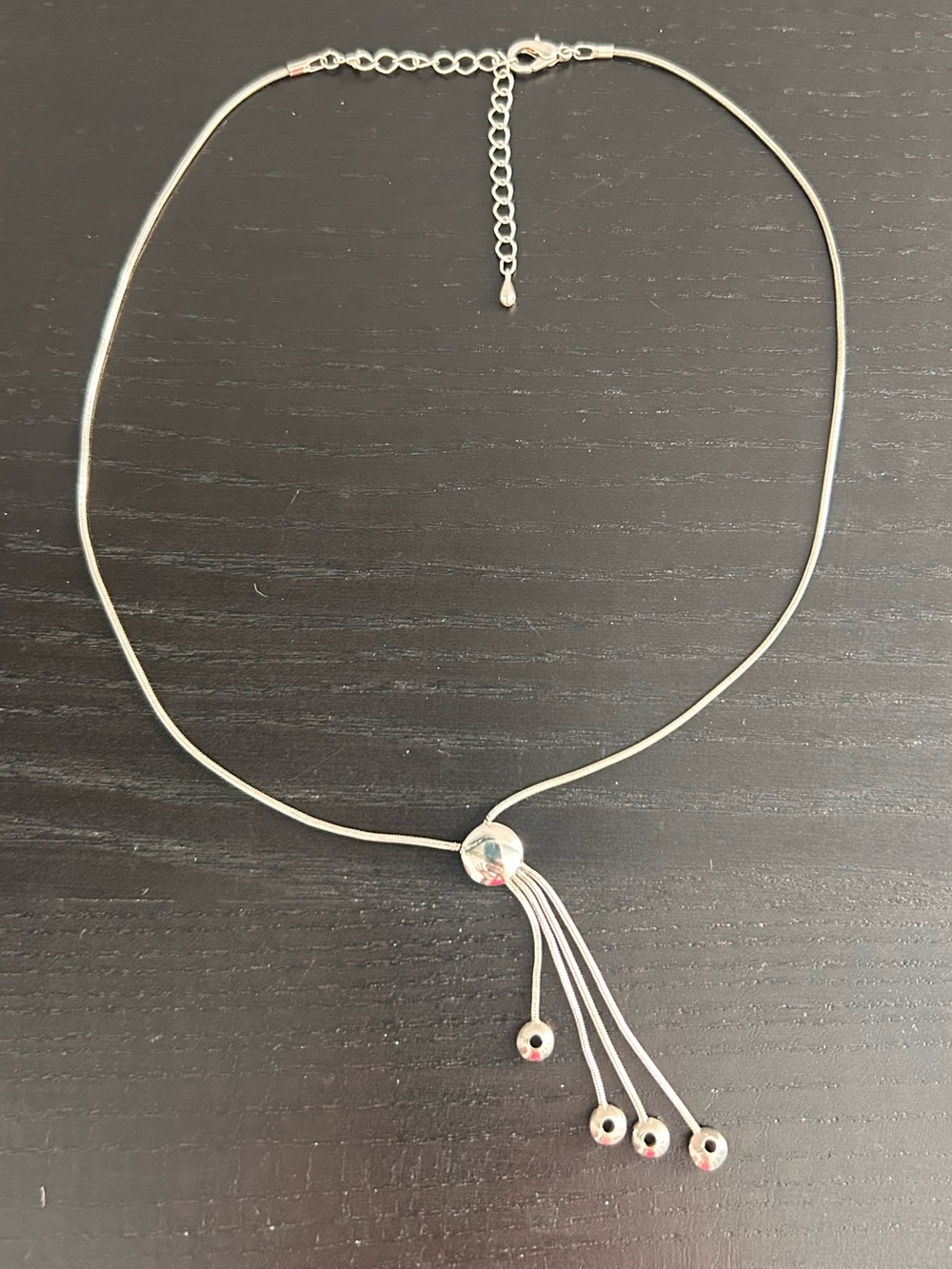 Adjustable Silver Tassel Pendant Necklace - Cute Simple Lariat Style Necklace